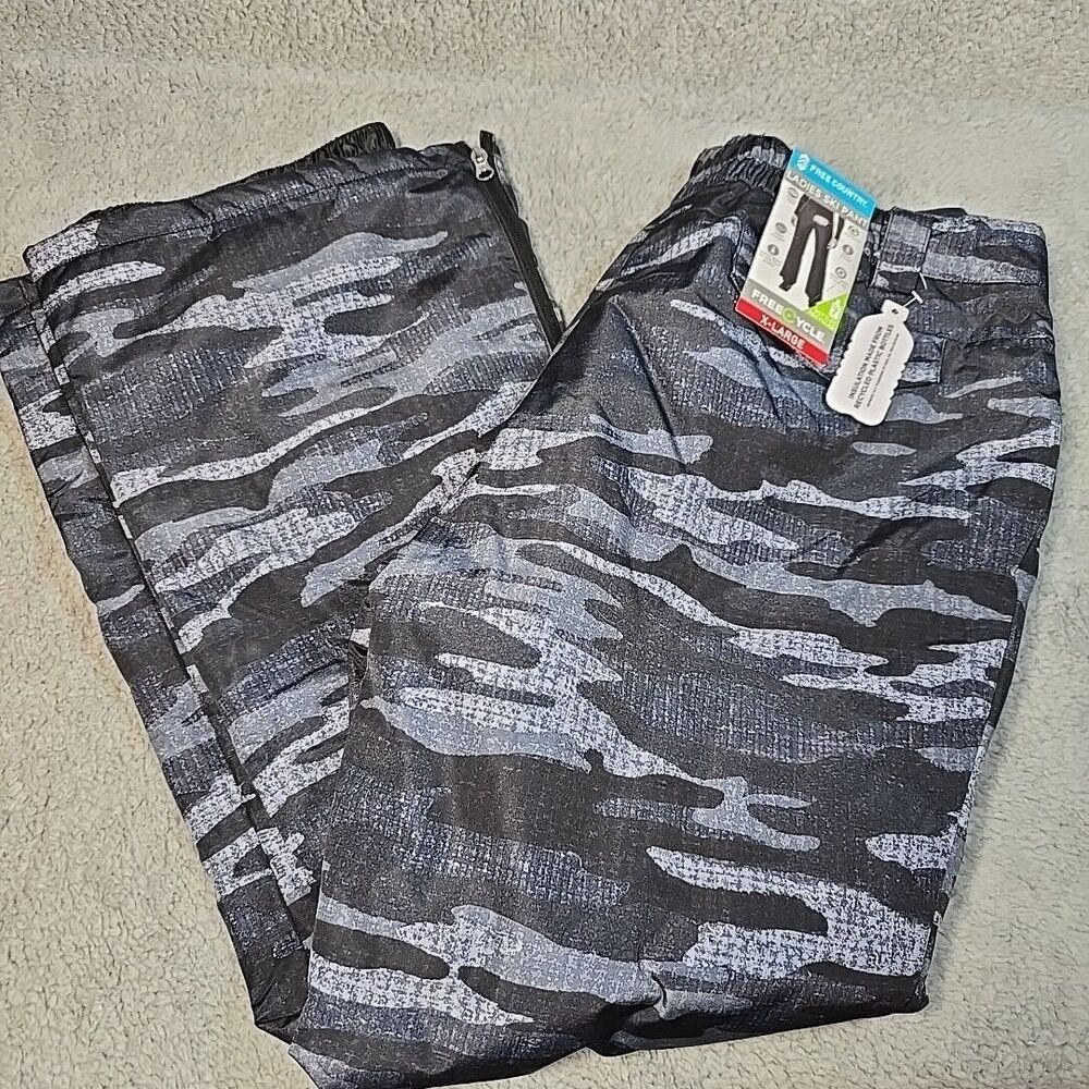 NWT FREE COUNTRY LADIES WATERPROOF SKI PANTS WOMEN'S XL CAMO Black Gray 82608